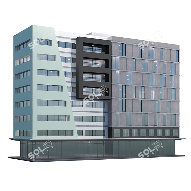 Modern Apartment Building 3D Model 3D model image 1