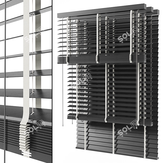 Handcrafted Wooden Blinds Set 04 3D model image 1