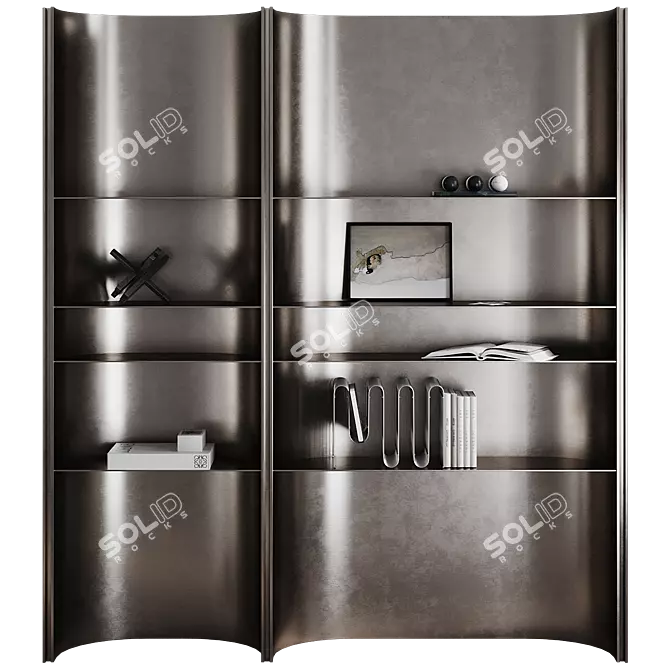 Metal Modular Shelf with Decor 3D model image 1