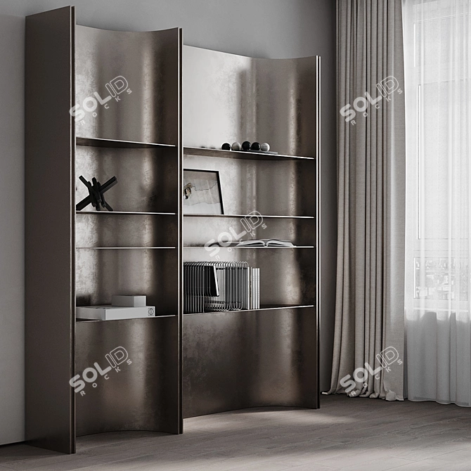 Metal Modular Shelf with Decor 3D model image 4