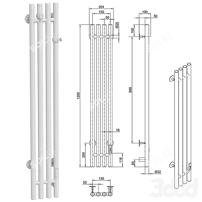 Electric Towel Warmer Penelope 3D model image 2