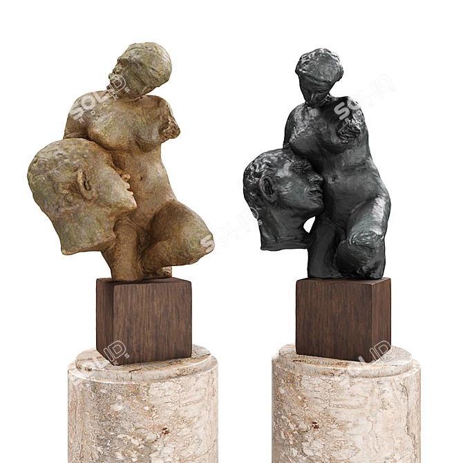 Rodin Wissant Sculpture on Pedestal 3D model image 1