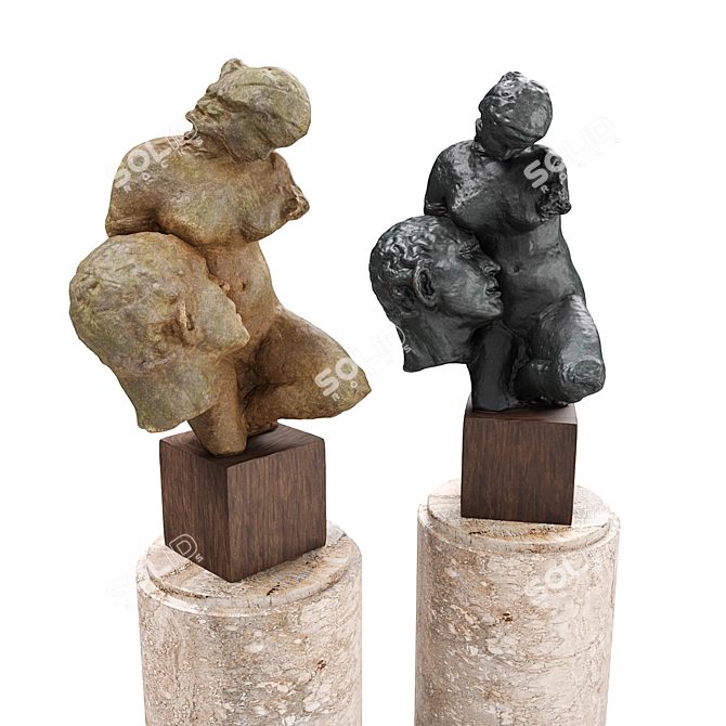 Rodin Wissant Sculpture on Pedestal 3D model image 3