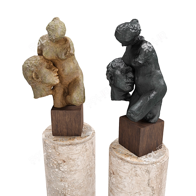 Rodin Wissant Sculpture on Pedestal 3D model image 4