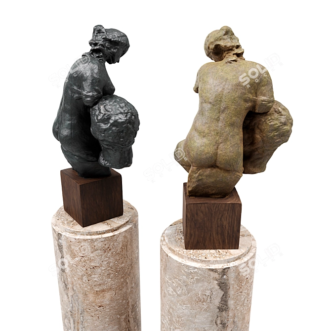 Rodin Wissant Sculpture on Pedestal 3D model image 5