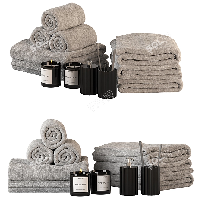 Bathroom Towel Set Color Customizable 3D model image 1