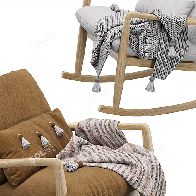 Dilma Linen Rocking Armchair - Stylish Comfort 3D model image 4