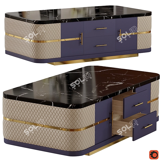 Sleek Black Marble Coffee Table 3D model image 1