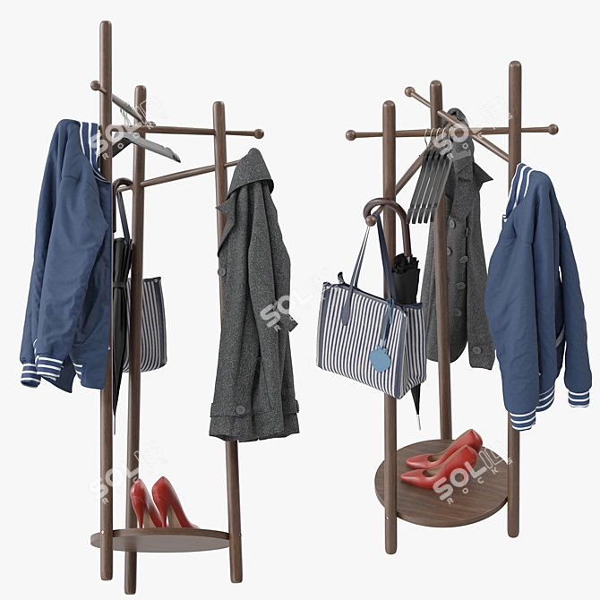 Wooden Standalone Coat Rack Model 3D model image 3