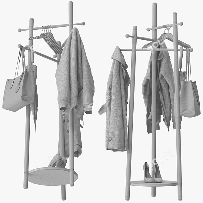 Wooden Standalone Coat Rack Model 3D model image 5