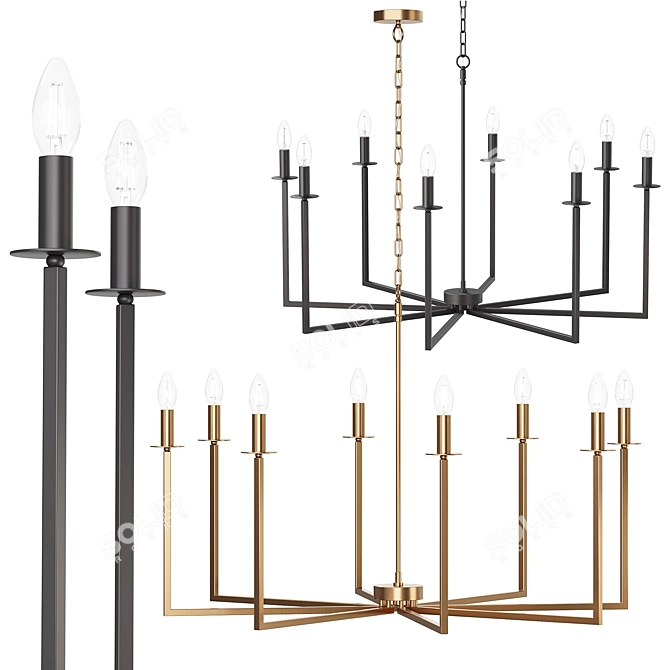 Mid-Century Minimalist Brass Chandelier 3D model image 7