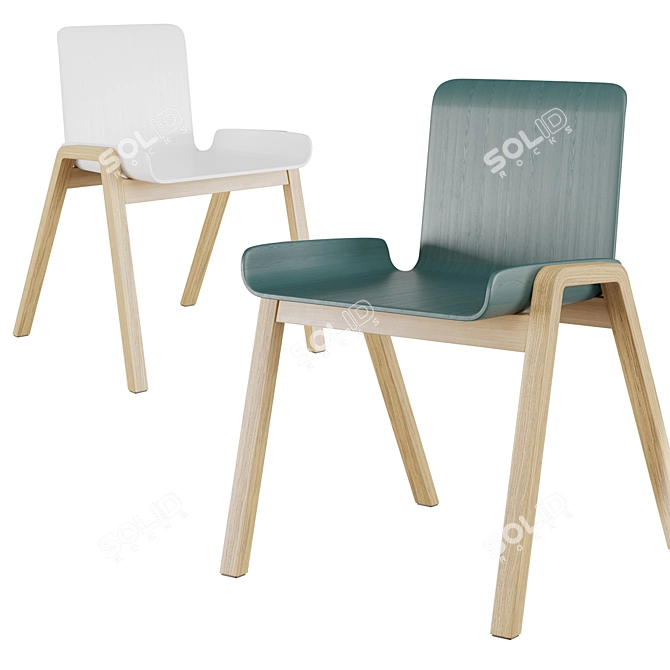 Modern Wooden Plastic Chair Set 3D model image 2