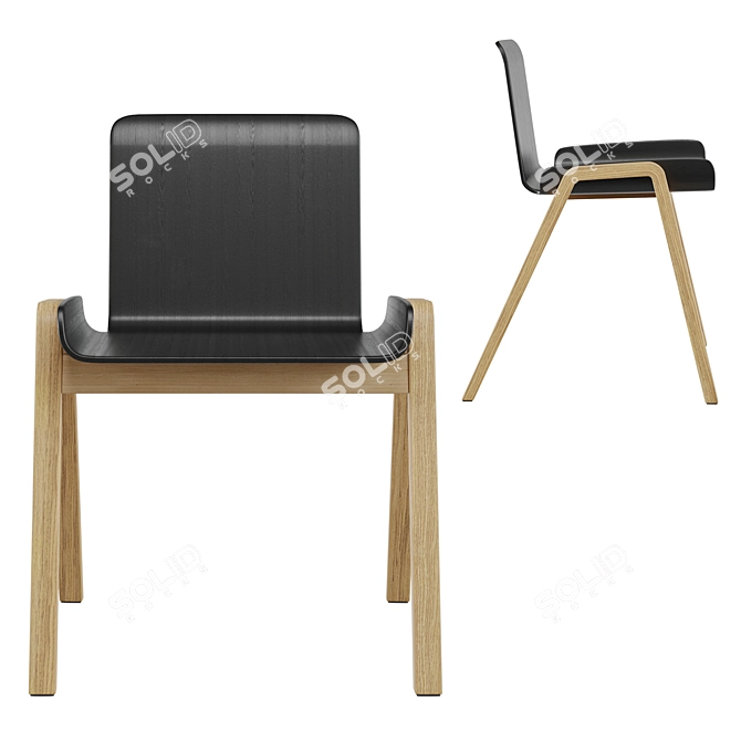 Modern Wooden Plastic Chair Set 3D model image 3