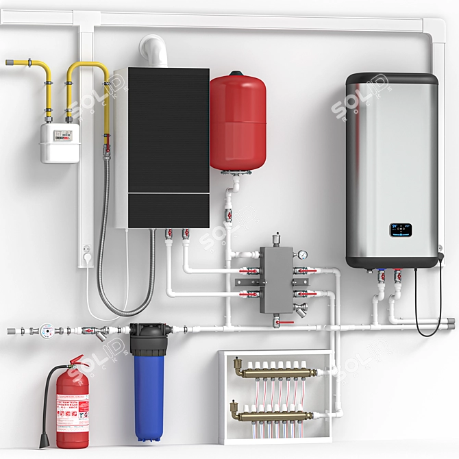 Home Gas Boiler Setup Model 3D model image 5