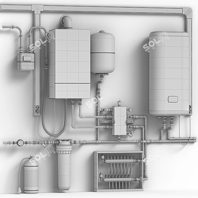 Home Gas Boiler Setup Model 3D model image 6