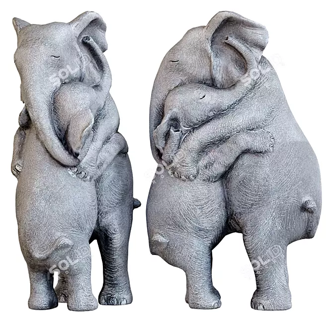 Elephant Hug Decor Figurine 3D model image 1