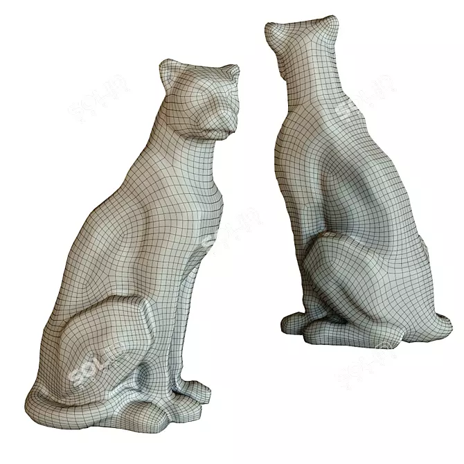 Copper Sitting Cat Figurine 3D model image 2