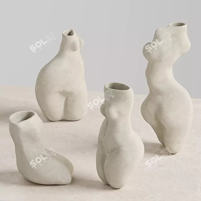 Plaster Female Body Vase Set 3D model image 3