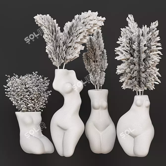 Plaster Female Body Vase Set 3D model image 4