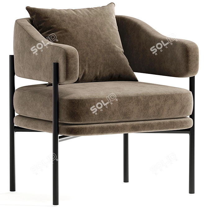 Elegant Grey Fabric Armchair 3D model image 2