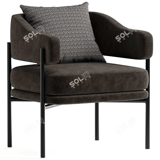 Elegant Grey Fabric Armchair 3D model image 3