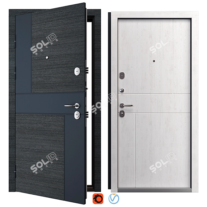 Stylish Metal QDoors Entry Door 3D model image 1