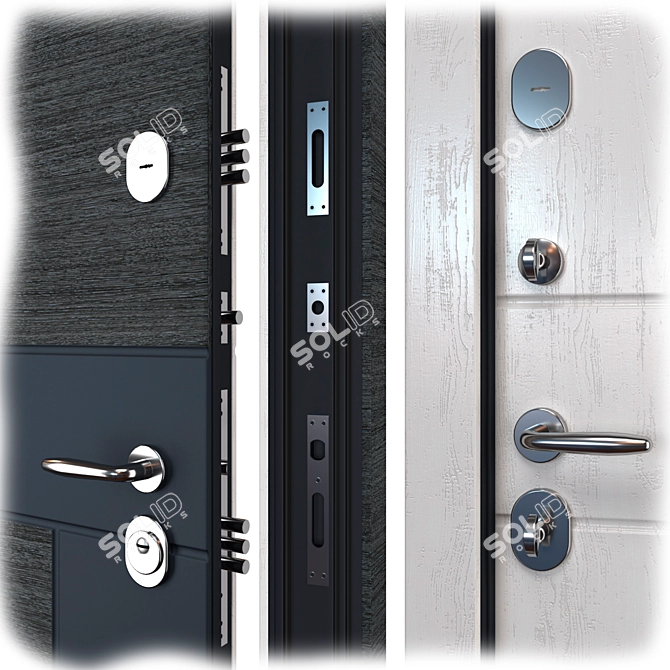 Stylish Metal QDoors Entry Door 3D model image 2