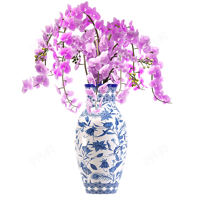 Elegant Orchid Bouquet with Vase 3D model image 1