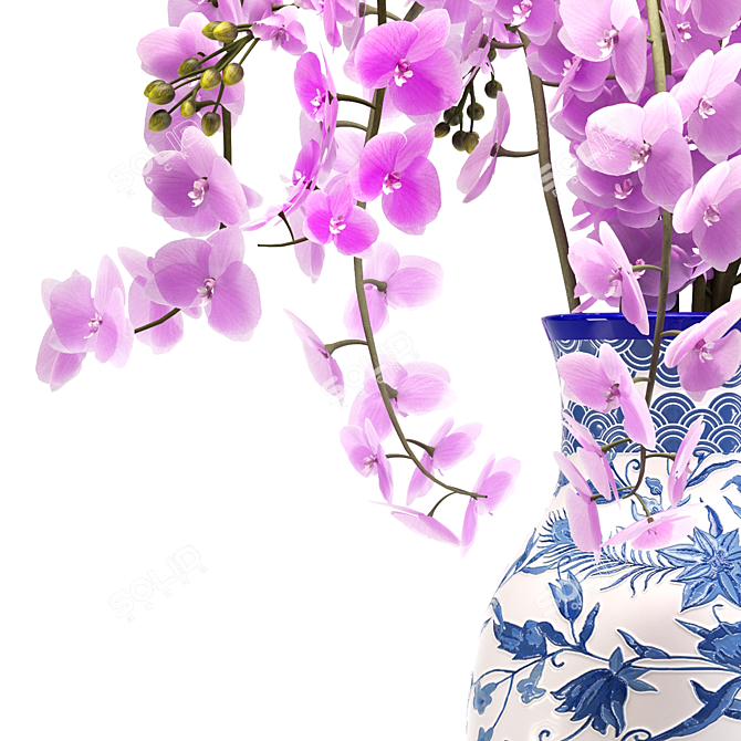 Elegant Orchid Bouquet with Vase 3D model image 2