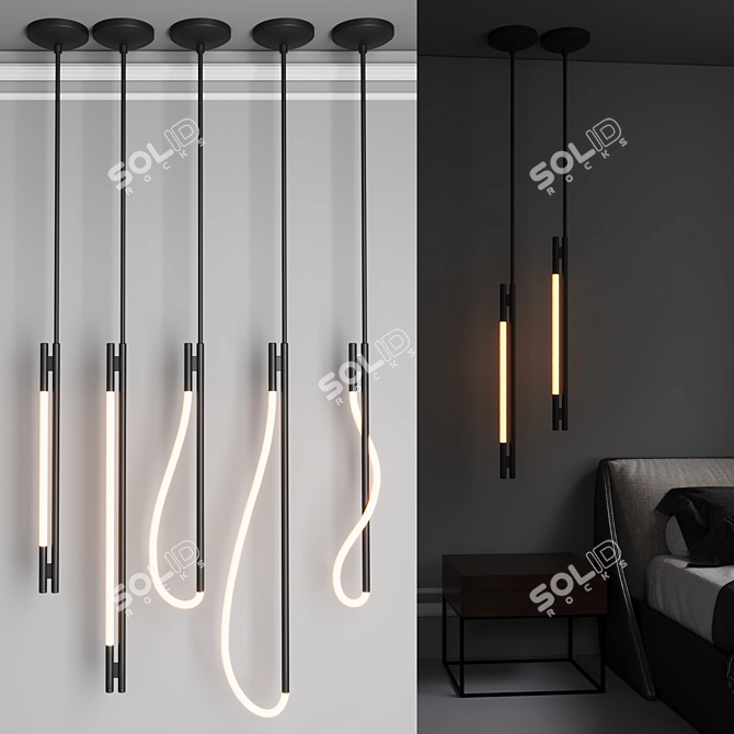 5 LED Pendant Lamps Set 3D model image 6