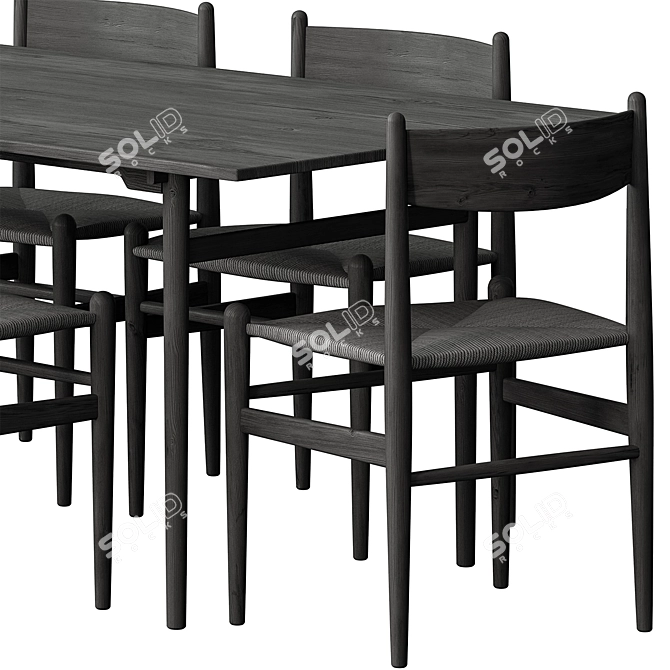 Rustic Dining Table Set 35 3D model image 4