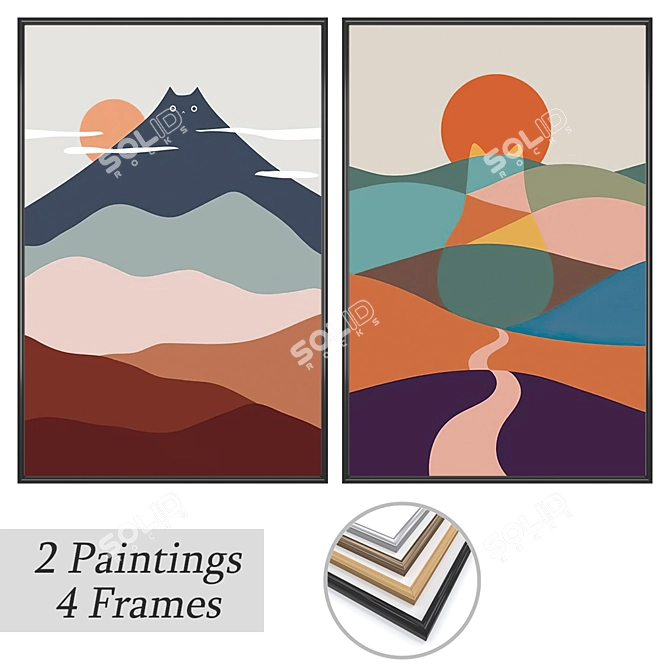 Art Prints Set with Frames 3D model image 1