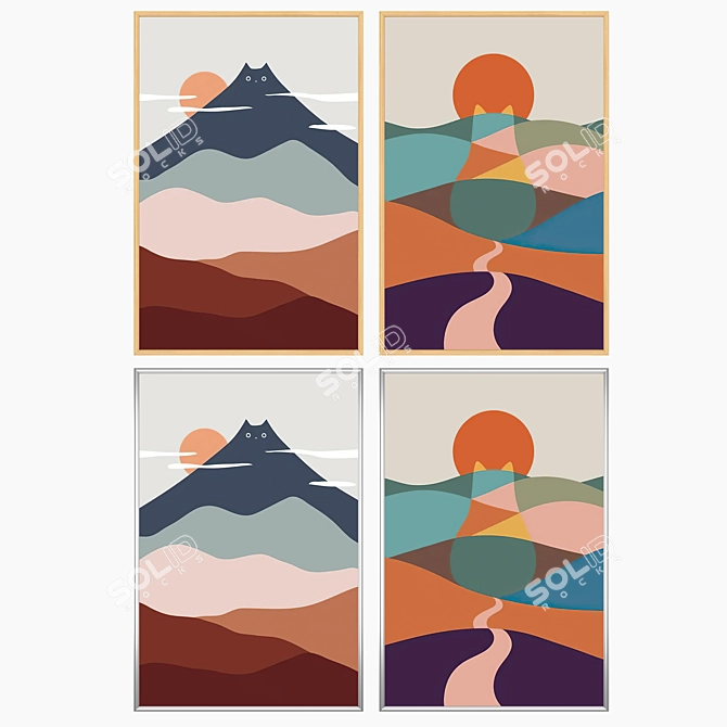 Art Prints Set with Frames 3D model image 3