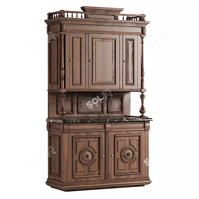 Italian Carved Wooden Cupboard 3D model image 2