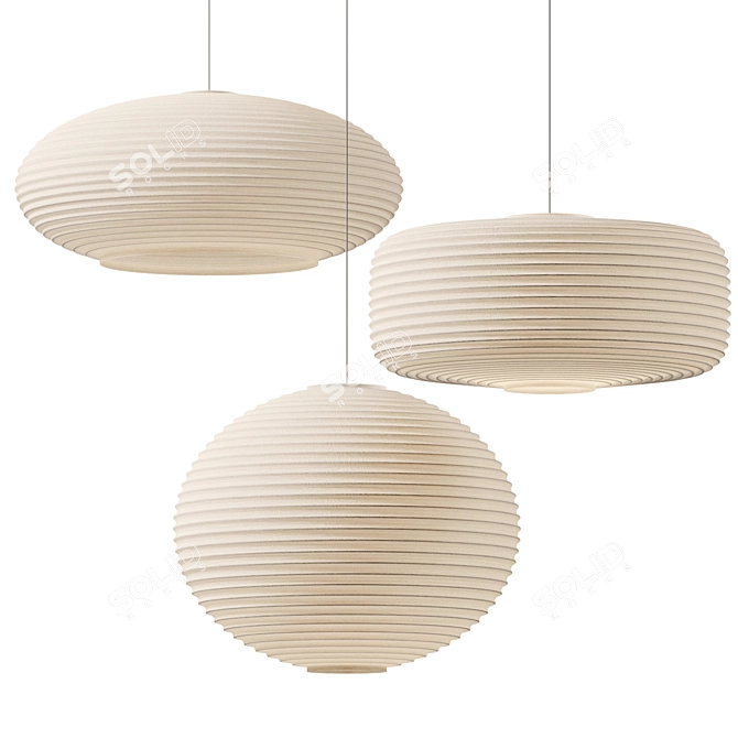 Sansho Paper Pendant Lights: Elegant and Minimal 3D model image 1