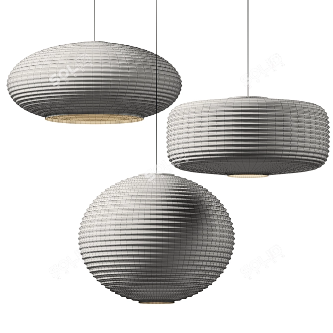 Sansho Paper Pendant Lights: Elegant and Minimal 3D model image 4