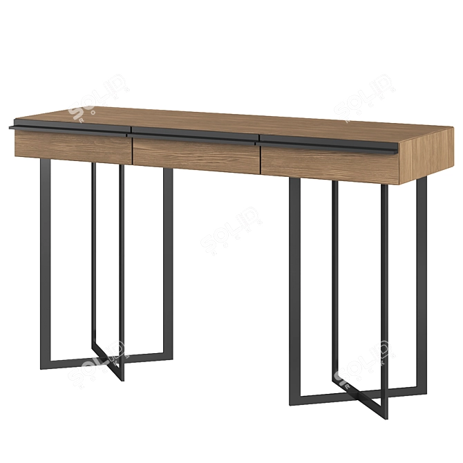 Walnut Canaletto Console, Metal Legs 3D model image 1