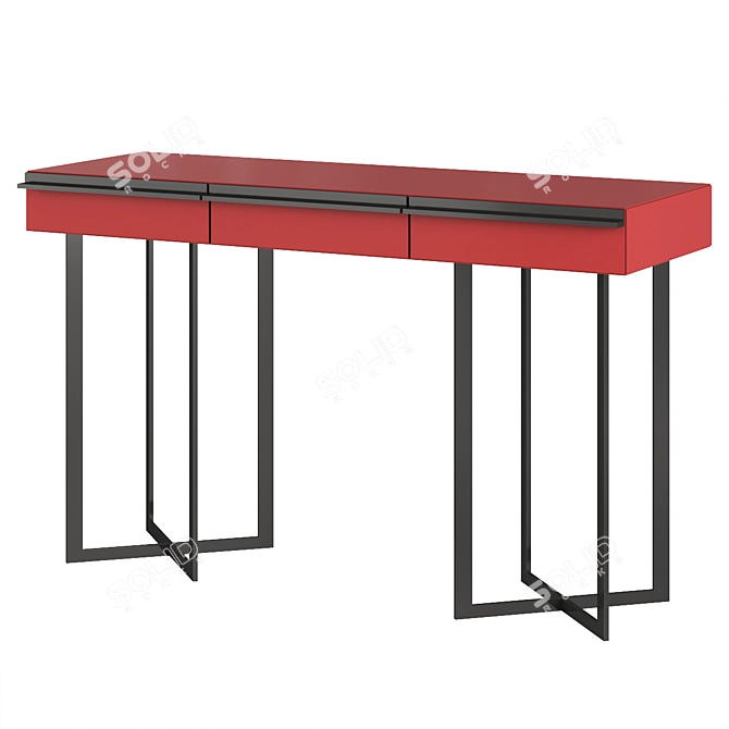 Walnut Canaletto Console, Metal Legs 3D model image 2