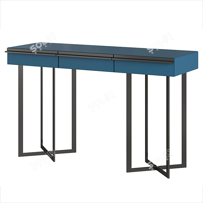 Walnut Canaletto Console, Metal Legs 3D model image 3