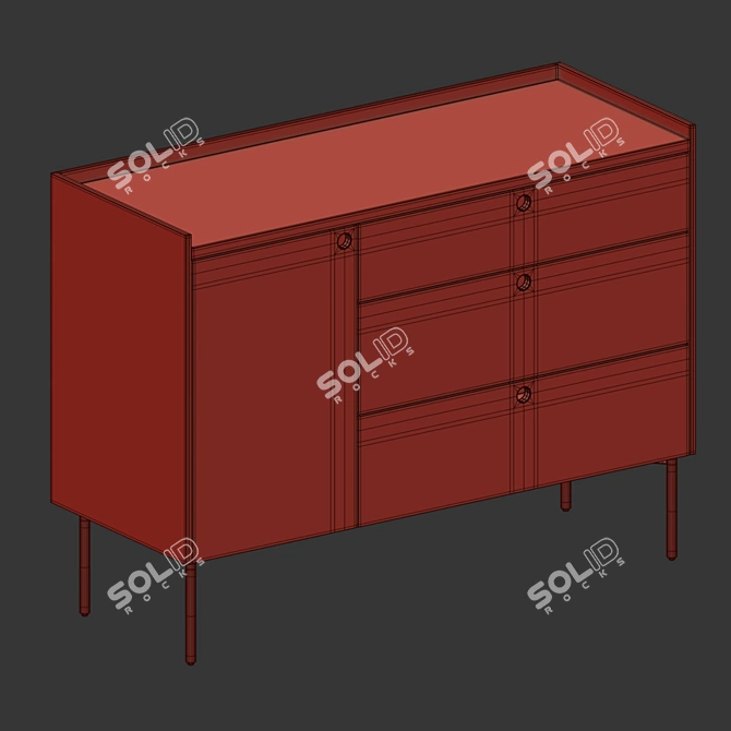 Sleek Vray Credenza: 1 Door, 3 Drawers 3D model image 4