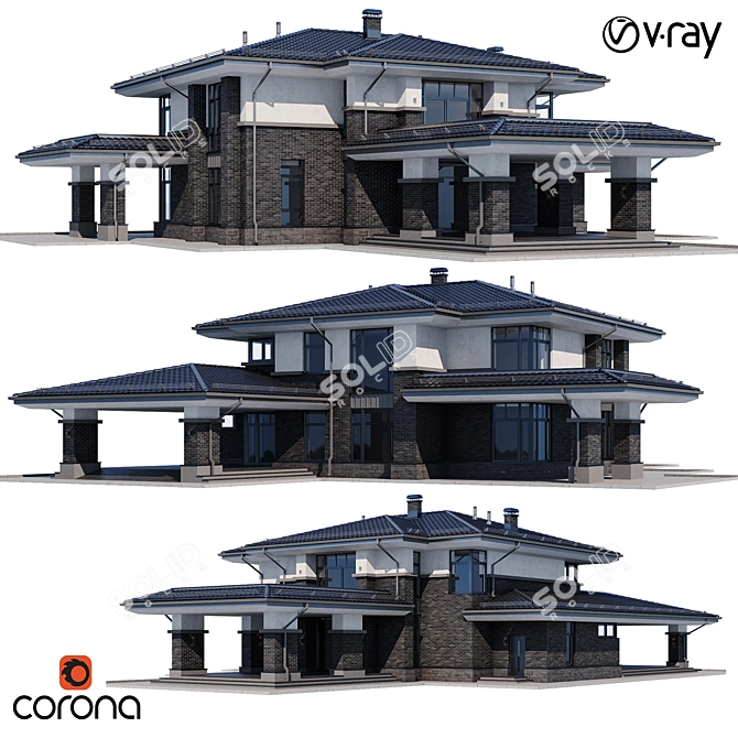 Modern Individual Manor House 3D model image 1