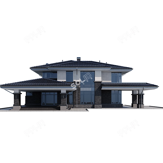 Modern Individual Manor House 3D model image 2