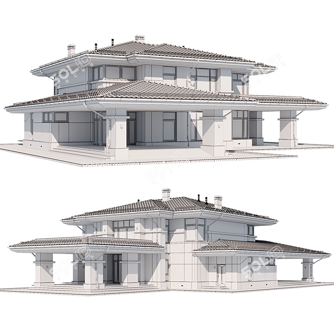 Modern Individual Manor House 3D model image 4