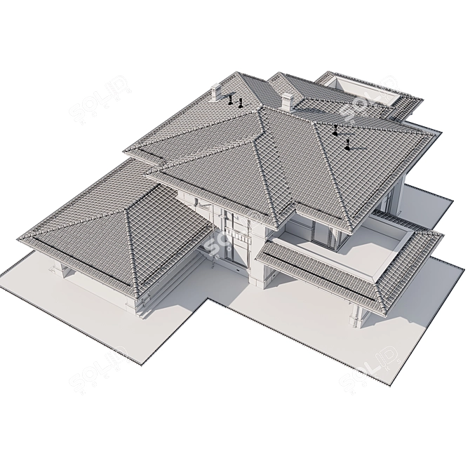 Modern Individual Manor House 3D model image 5