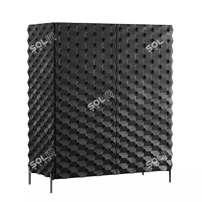 Intricately Carved Black Bar Cabinet 3D model image 1