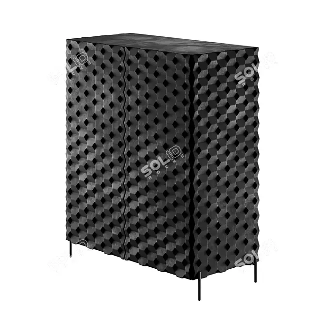 Intricately Carved Black Bar Cabinet 3D model image 2