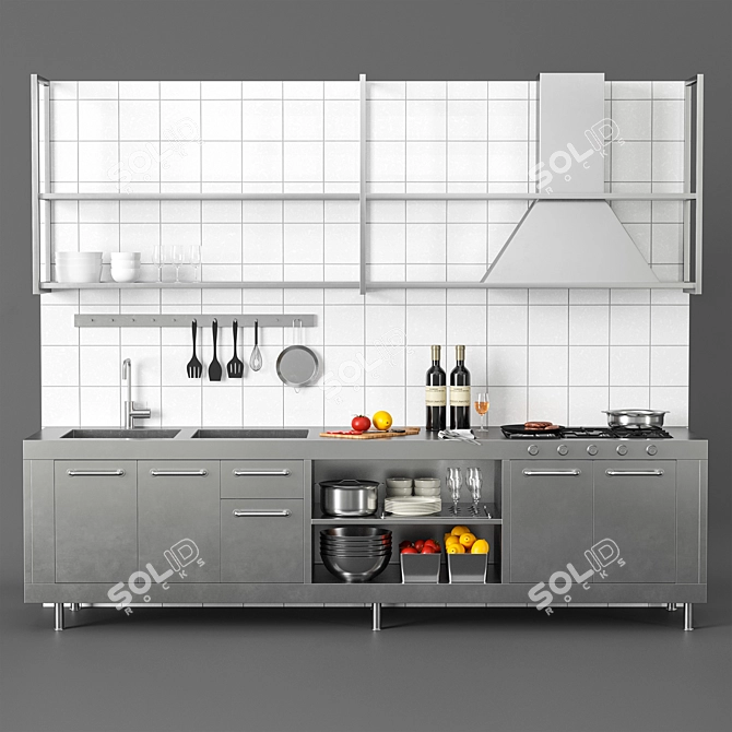 Sleek Restaurant Kitchen 3D Model 3D model image 1