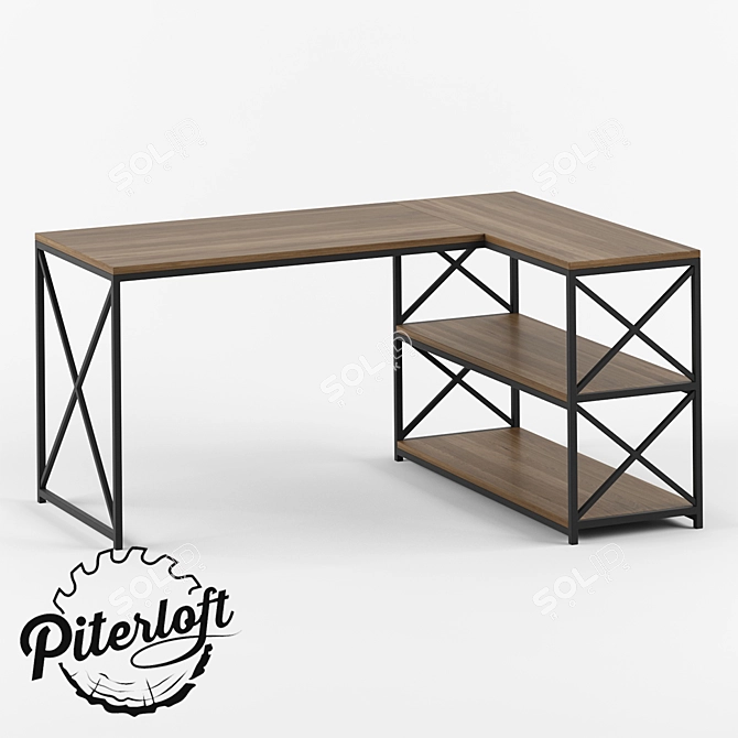 Industrial Loft Dark Writing Desk 3D model image 1