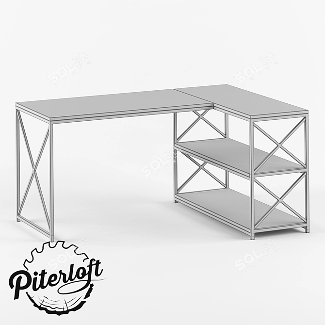 Industrial Loft Dark Writing Desk 3D model image 2