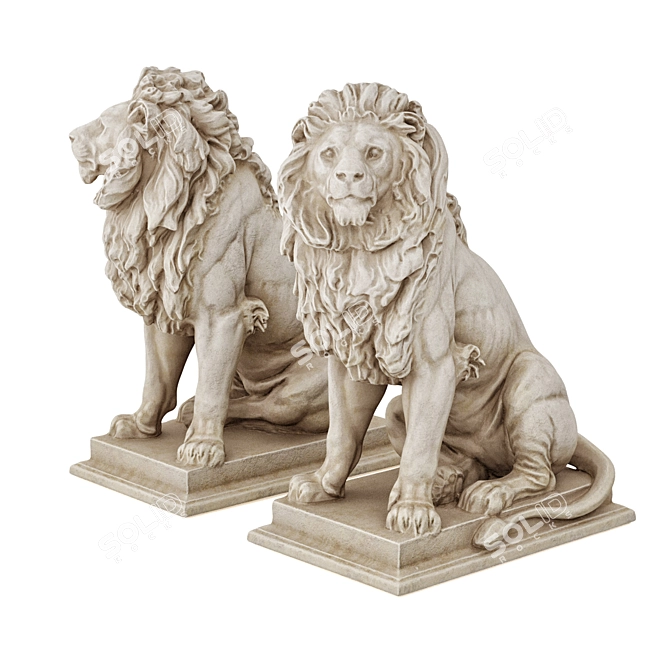 Regal Lion Sitting Sculpture 3D model image 2